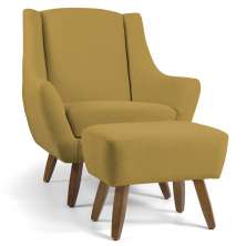 Poltrona Decorativa Fixa com Puff Pés de Madeira Juliet D02 Veludo Mostarda C-279 - Lyam Decor