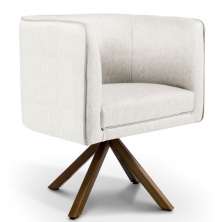 Poltrona Decorativa Giratória Base Giromad Betina D02 Linho Creme A-48 - Lyam Decor