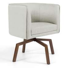 Poltrona Decorativa Giratória Base Ka Betina D02 Linho Bege C-107 - Lyam Decor