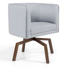 Poltrona Decorativa Giratória Base Ka Betina D02 Linho Cinza D-315 - Lyam Decor
