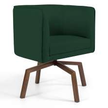 Poltrona Decorativa Giratória Base Ka Betina D02 Linho Verde Musgo C-117 - Lyam Decor