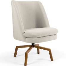 Poltrona Decorativa Giratória Base Ka Castanho Pérsia D02 Linho Bege C-107 - Lyam Decor