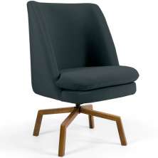Poltrona Decorativa Giratória Base Ka Castanho Pérsia D02 Linho Chumbo C-465 - Lyam Decor