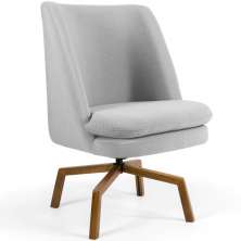 Poltrona Decorativa Giratória Base Ka Castanho Pérsia D02 Linho Cinza C-315 - Lyam Decor