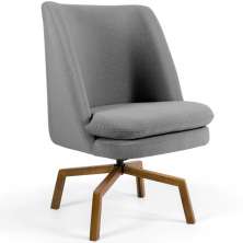 Poltrona Decorativa Giratória Base Ka Castanho Pérsia D02 Linho Cinza C-416 - Lyam Decor
