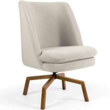 Poltrona Decorativa Giratória Base Ka Castanho Pérsia D02 Veludo Bege B-309 - Lyam Decor