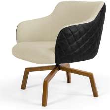 Poltrona Decorativa Giratória Base Ka Jade D02 Linho Bege C-129 Tressê Corano Preto - Lyam Decor