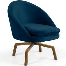 Poltrona Decorativa Giratória Base Ka Rafa D02 Veludo Azul Oxford C-304 - Lyam Decor