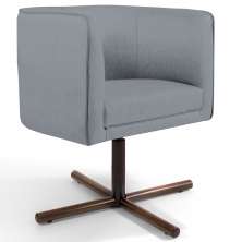 Poltrona Decorativa Giratória Base X Betina D02 Linho Cinza C-416 - Lyam Decor