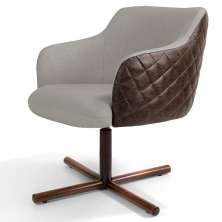 Poltrona Decorativa Giratória Base X Jade D02 Linho Bege C-107 Tressê Corano Marrom - Lyam Decor