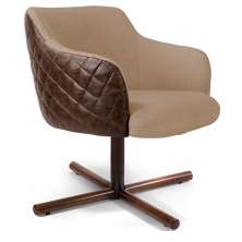 Poltrona Decorativa Giratória Base X Jade D02 Linho Bege C-129 Tressê Corano Marrom - Lyam Decor