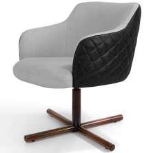 Poltrona Decorativa Giratória Base X Jade D02 Linho Cinza D-315 Tressê Corano Preto - Lyam Decor