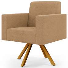 Poltrona Decorativa Giratória Base de Madeira Helô L02 Bouclê Mostarda - Lyam Decor