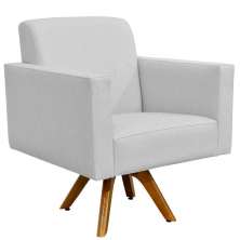Poltrona Decorativa Giratória Madeira Para Sala de Estar Helô L02 Linho Cinza - Lyam Decor