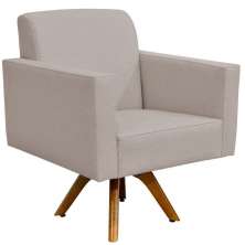 Poltrona Decorativa Giratória Para Sala de Estar Base de Madeira Helô L02 Linho Bege - Lyam Decor