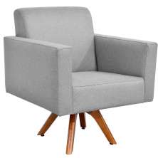 Poltrona Decorativa Giratória Para Sala de Estar Base de Madeira Helô L02 Linho Cinza Escuro - Lyam Decor