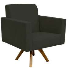 Poltrona Decorativa Giratória Sala de Estar Base de Madeira Helô L02 Suede Cinza - Lyam Decor