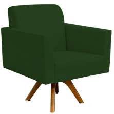 Poltrona Decorativa Giratória Sala de Estar Base de Madeira Helô L02 Suede Verde Musgo - Lyam Decor