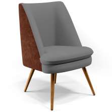 Poltrona Decorativa Pérsia Fixa Pés Palito D02 Veludo Cinza C-317 Corano Marrom B-38 - Lyam Decor