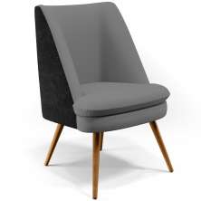 Poltrona Decorativa Pérsia Fixa Pés Palito D02 Veludo Cinza C-317 Corano Preto B-97 - Lyam Decor