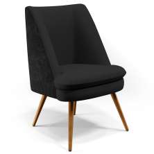 Poltrona Decorativa Pérsia Fixa Pés Palito D02 Veludo Preto C-300 Corano Preto B-97 - Lyam Decor