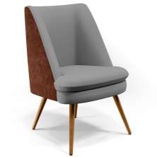 Poltrona Decorativa Pérsia Pés Palito D02 Linho Cinza Escuro C-416 Corano Marrom B-38 - Lyam Decor