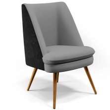Poltrona Decorativa Pérsia Pés Palito D02 Linho Cinza Escuro C-416 Corano Preto B-97 - Lyam Decor