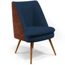 Poltrona Decorativa Pérsia Pés Palito D02 Veludo Azul Marinho C-304 Corano Marrom B-38 - Lyam Decor