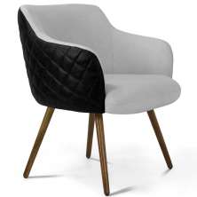 Poltrona Decorativa Pés Palito Jade D02 Linho Cinza C-315 Tressê Corano Preto - Lyam Decor