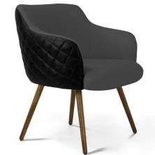 Poltrona Decorativa Pés Palito Jade D02 Linho Cinza C-416 Tressê Corano Preto - Lyam Decor