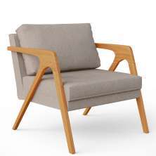 Poltrona Decorativa Para Sala De Estar Pietra Com Estrutura De Madeira L02 Linho Bege - Lyam Decor