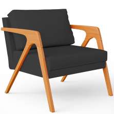 Poltrona Decorativa Para Sala De Estar Pietra Com Estrutura De Madeira L02 Suede Preto - Lyam Decor
