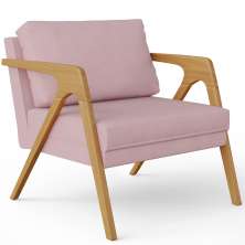 Poltrona Decorativa Para Sala De Estar Pietra Com Estrutura De Madeira L02 Suede Rosê - Lyam Decor