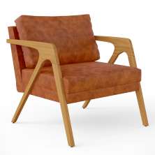 Poltrona Decorativa Para Sala De Estar Pietra Com Estrutura Madeira L02 Couríssimo Camel -Lyam Decor
