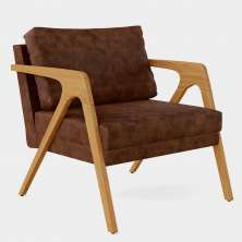 Poltrona Decorativa Para Sala Estar Pietra Com Estrutura Madeira L02 Couríssimo Marrom - Lyam Decor