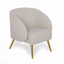 Poltrona Decorativa Para Sala Fixa Pés Palito Duo New Bronze Agnes D02 Linho Bege B-415 - Lyam Decor