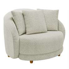 Poltrona Decorativa Para Sala de Estar Fixa Pés Madeira Witta M03 Bouclê Bege Claro - Lyam Decor