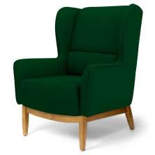 Poltrona Decorativa Para Sala de Estar Milena D02 Base de Madeira Veludo Verde Liso C-303 - Lyam Decor