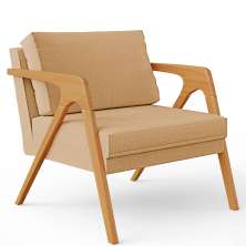 Poltrona Decorativa Sala De Estar Pietra Com Estrutura De Madeira L02 Linho Bege Escuro - Lyam Decor