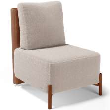 Poltrona Decorativa Sala Estar Living Pés Madeira Hungria L02 Couríssimo Camel Bouclê Creme - Lyam