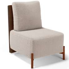 Poltrona Decorativa Sala Estar Living Pés Madeira Hungria L02 Couríssimo Marrom Bouclê Creme - Lyam