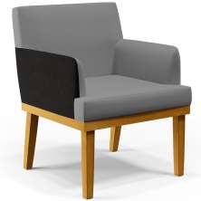 Poltrona Decorativa Sala Estar Recepção Beatriz W01 Linho Cinza Escuro Couríssimo Preto - Lyam Decor