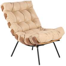 Poltrona Decorativa Sala de Estar Costela L04 Couro Bege - Lyam Decor