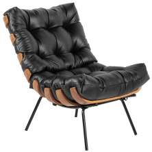 Poltrona Decorativa Sala de Estar Costela L04 Couro Preto - Lyam Decor