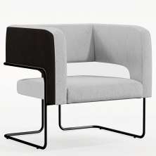 Poltrona Decorativa Scarlett D02 Base Aço Preto Corano Preto C-05 Linho Cinza D-315 - Lyam Decor