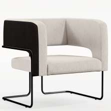 Poltrona Decorativa Scarlett D02 Base Aço Preto Corano Preto C-05 Linho Cru C-443 - Lyam Decor