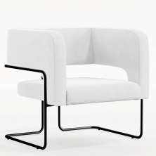 Poltrona Decorativa Scarlett D02 Base de Aço Preto Corano Branco C-12 - Lyam Decor