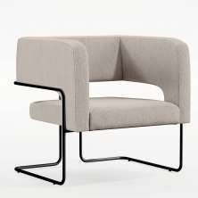 Poltrona Decorativa Scarlett D02 Base de Aço Preto Linho Bege C-107 - Lyam Decor