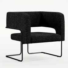 Poltrona Decorativa Scarlett D02 Base de Aço Preto Linho Chumbo C-465 - Lyam Decor