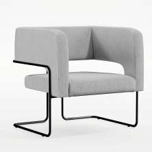 Poltrona Decorativa Scarlett D02 Base de Aço Preto Linho Cinza C-315 - Lyam Decor